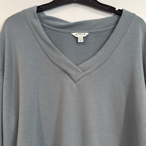 Orvis Dusty Blue Long Sleeve V-Neck Crew Neck Sweater - Size Extra Large - Picture 2 of 6